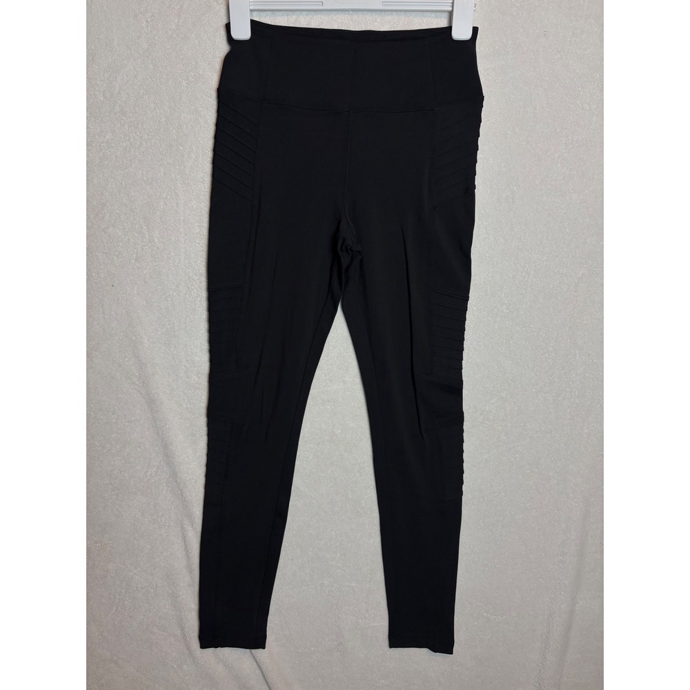 Athleta Delancey Moto Tight Black High Rise Leggings Size M Ribbed Zip Ankle